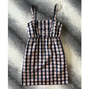 Anthropologie Maeve Blue Red Plaid Midi Lined Dress Size Large Cottage Romantic